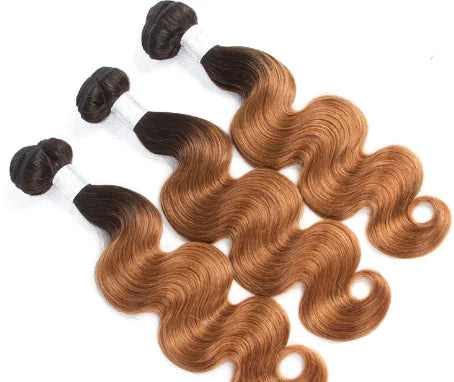 Wavy Brown and Gold Braided Hair Bundles and Curtain