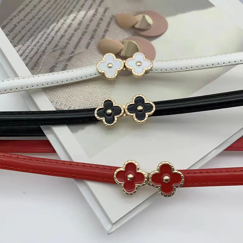 Korean Style Women's Waist Belt with Clover Buckle