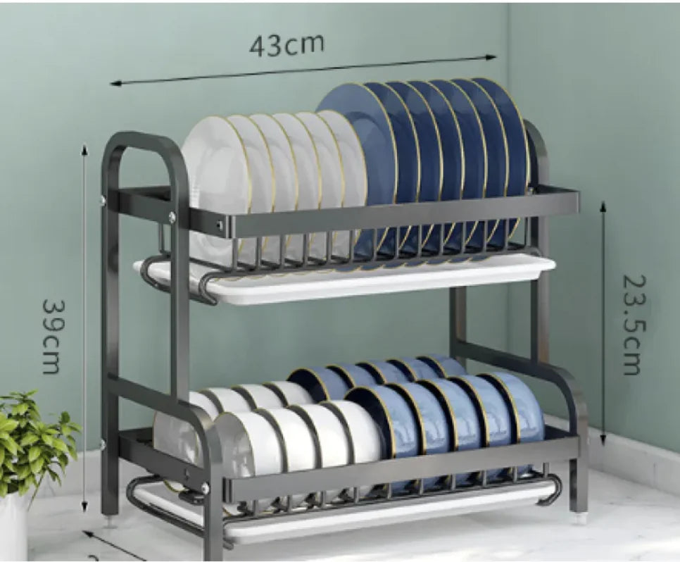 Multi-functional Double-layer Carbon Steel Tableware Storage Rack