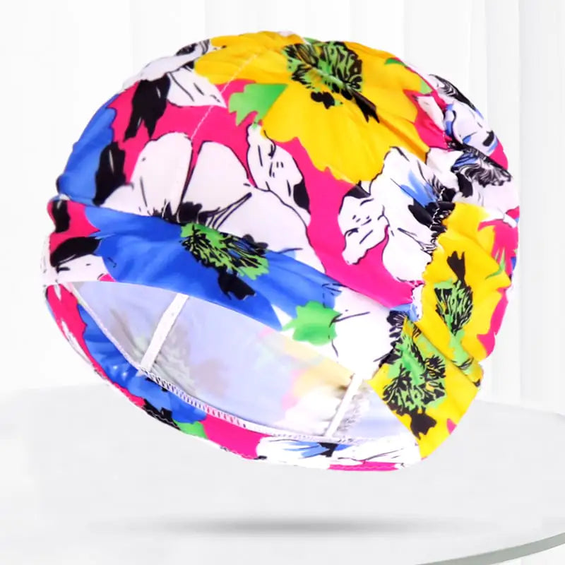 Pleated Swim Cap for Adults - Cute Print & Solid Color