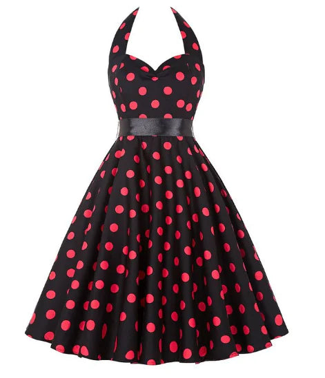 Pinup Midi Dress with Polka Dots - Black/Red (One Piece)