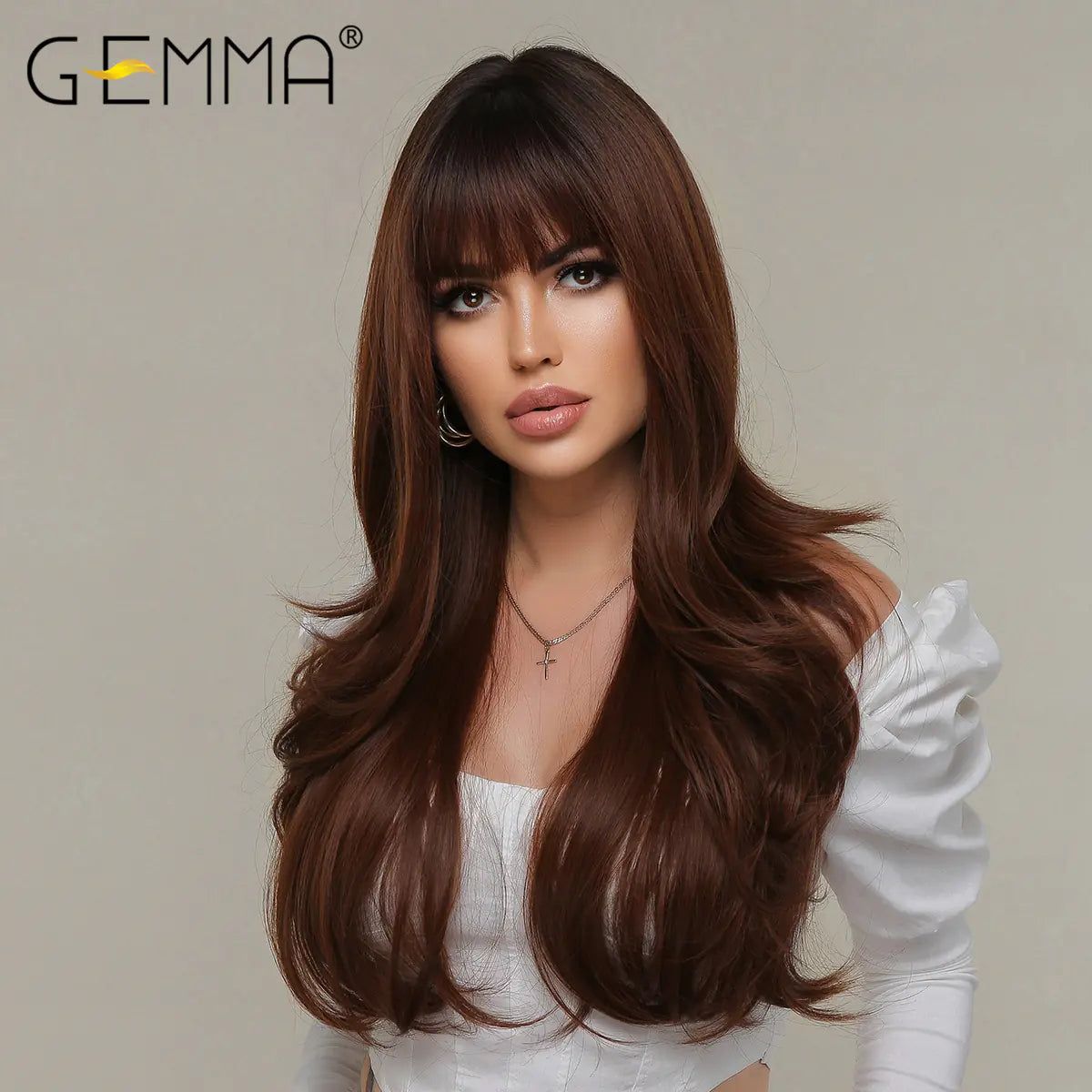 Long Curly Full Head Wig in Red Brown Color