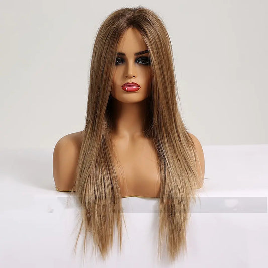 Medium Brown Long Straight Hair Wig for Women
