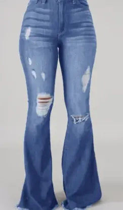 High-Rise Distressed Flare Jeans (Single Piece)