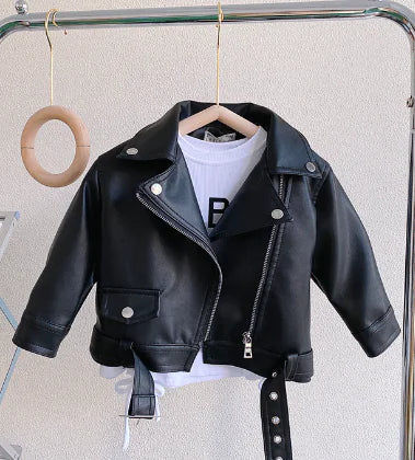 Love Print PU Leather Girls Short Lapel Jacket