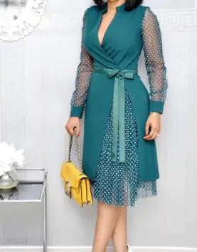 Polka Dot Mesh Lace Patchwork Dress (One Piece)