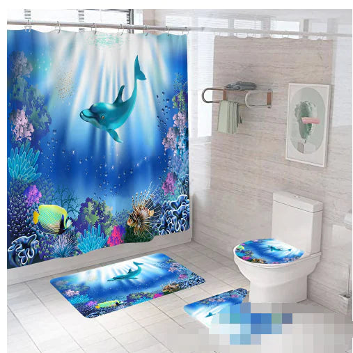 3D Ocean Underwater Shower Curtain & Bath Mat Set