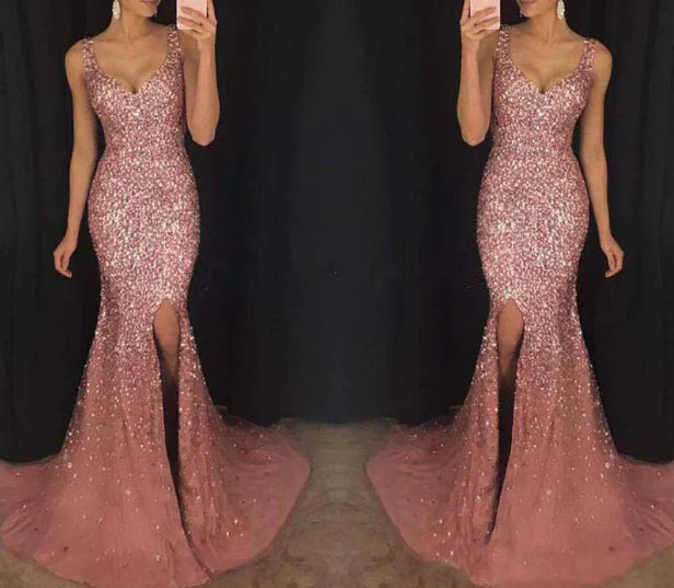 WOLFF Casual Deep V Sequin Dress (One Piece)