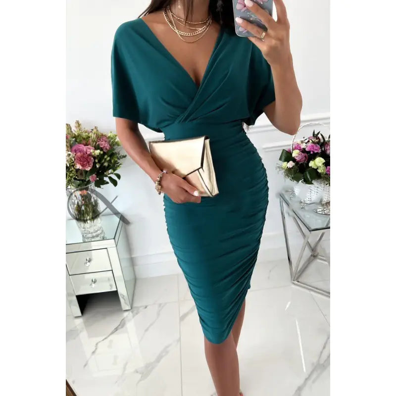 Summer Solid Color V-Neck Sexy Bodycon Dress (One Piece)