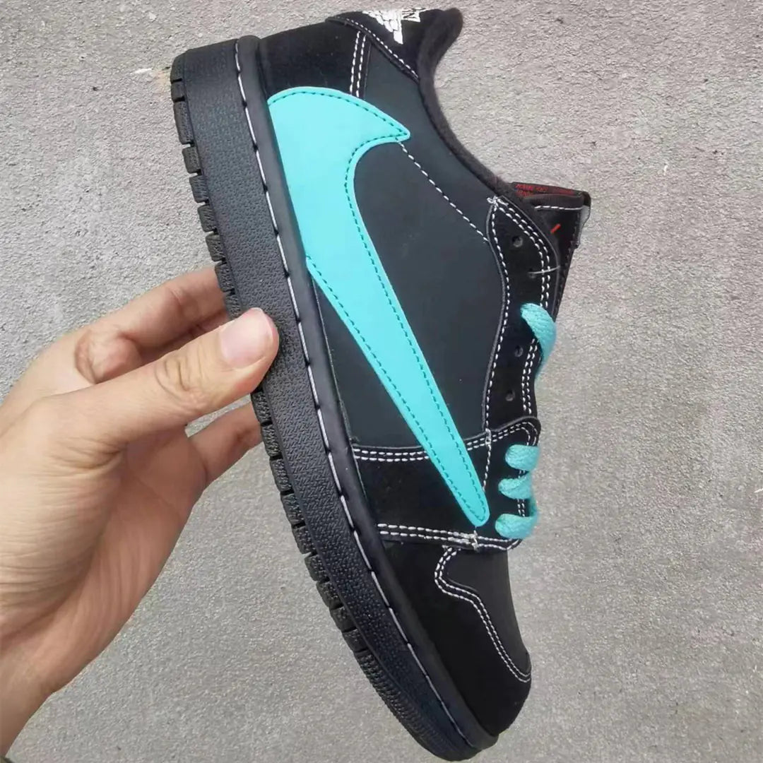 AJ1 Low Sneakers with White Blue Lightning Design