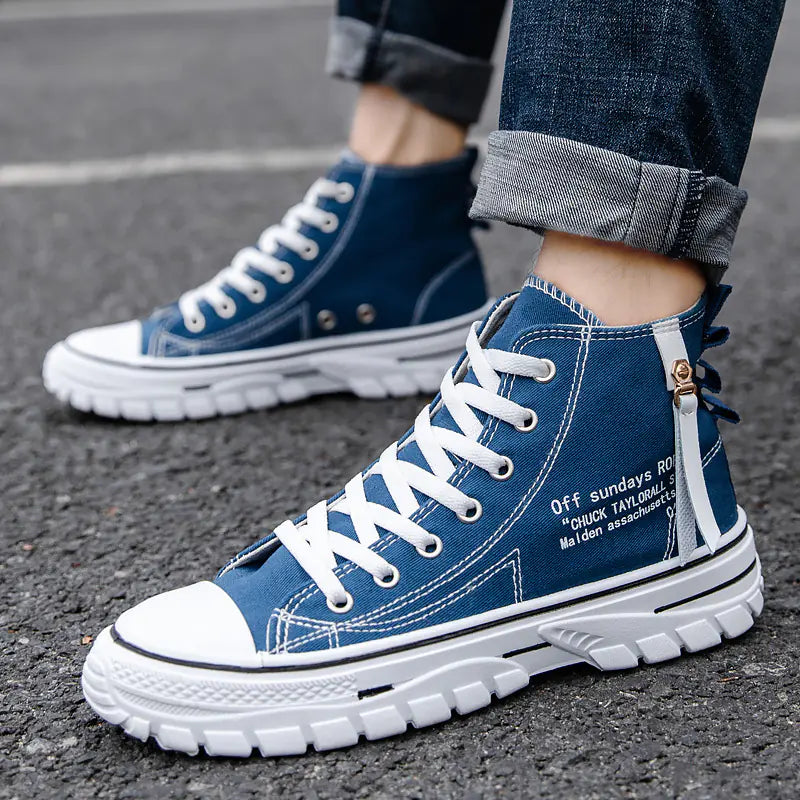 Men's High Top Canvas Sneakers in Blue and Black