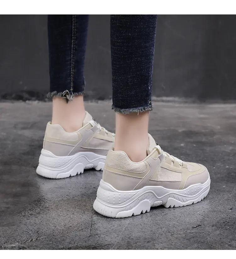 Women's Casual Thick Sole Sneakers - Korean Style