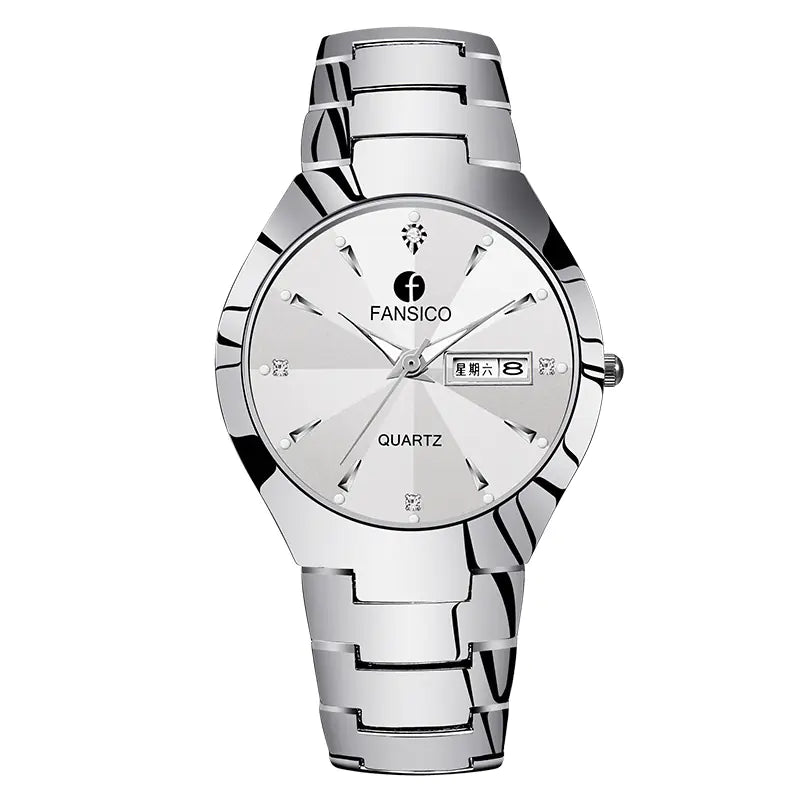 Men's Tungsten Steel Watch with Dual Calendar Feature