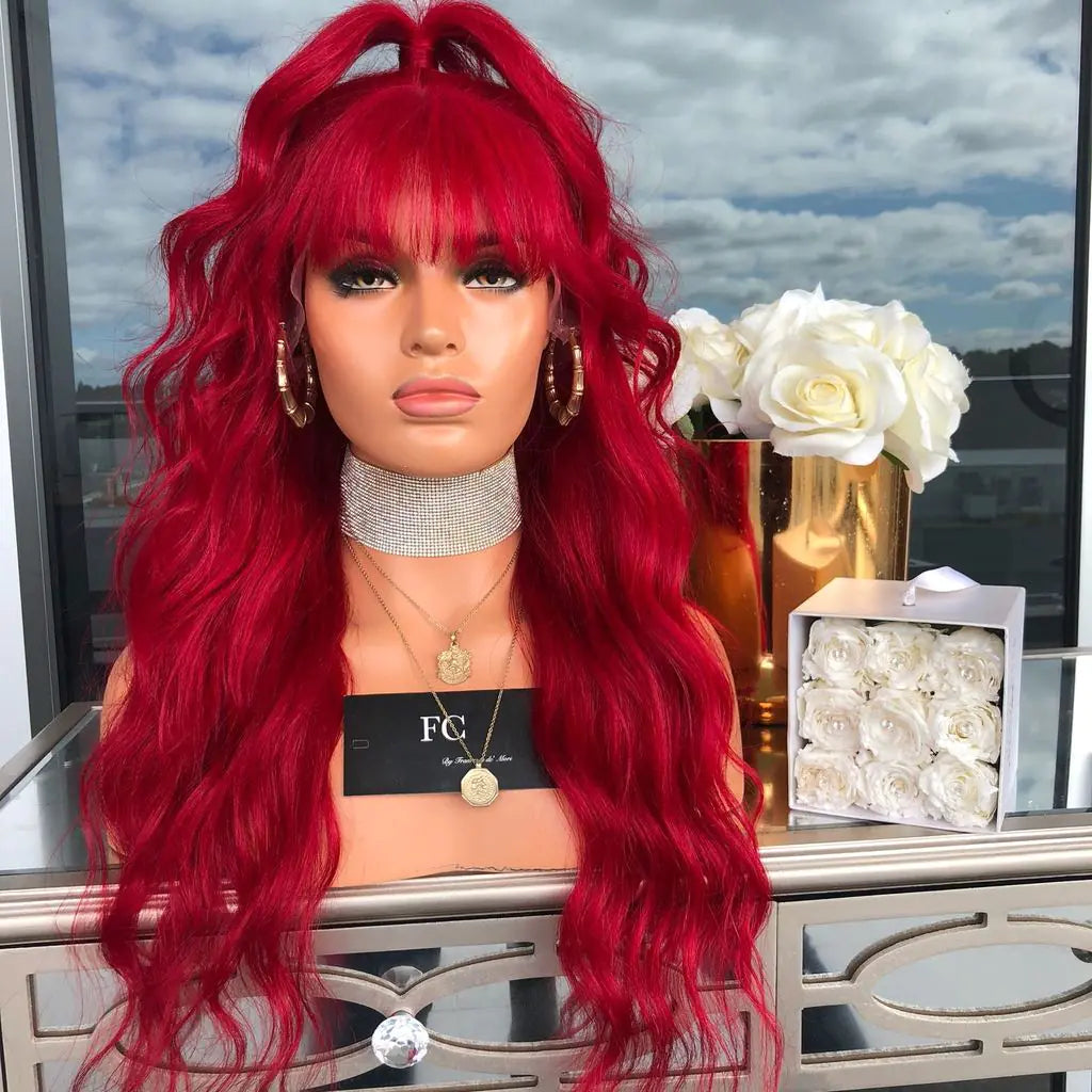 Red Wavy Lace Front Synthetic Wig for Women