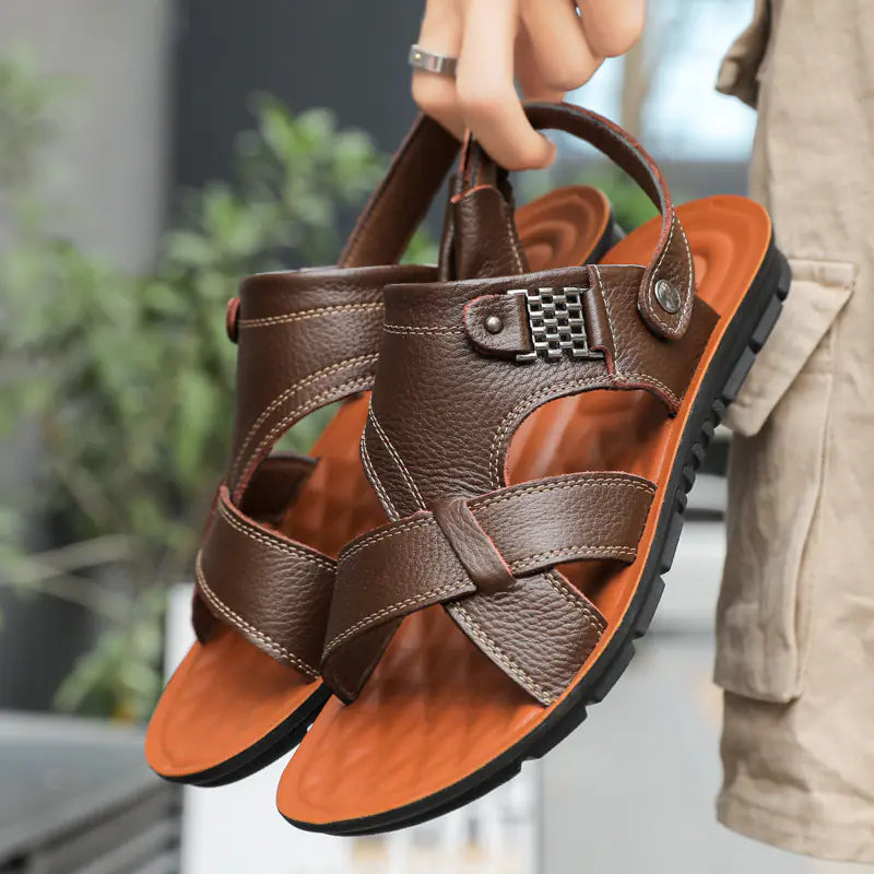 Men's Casual Leather Non-Slip Beach Slippers