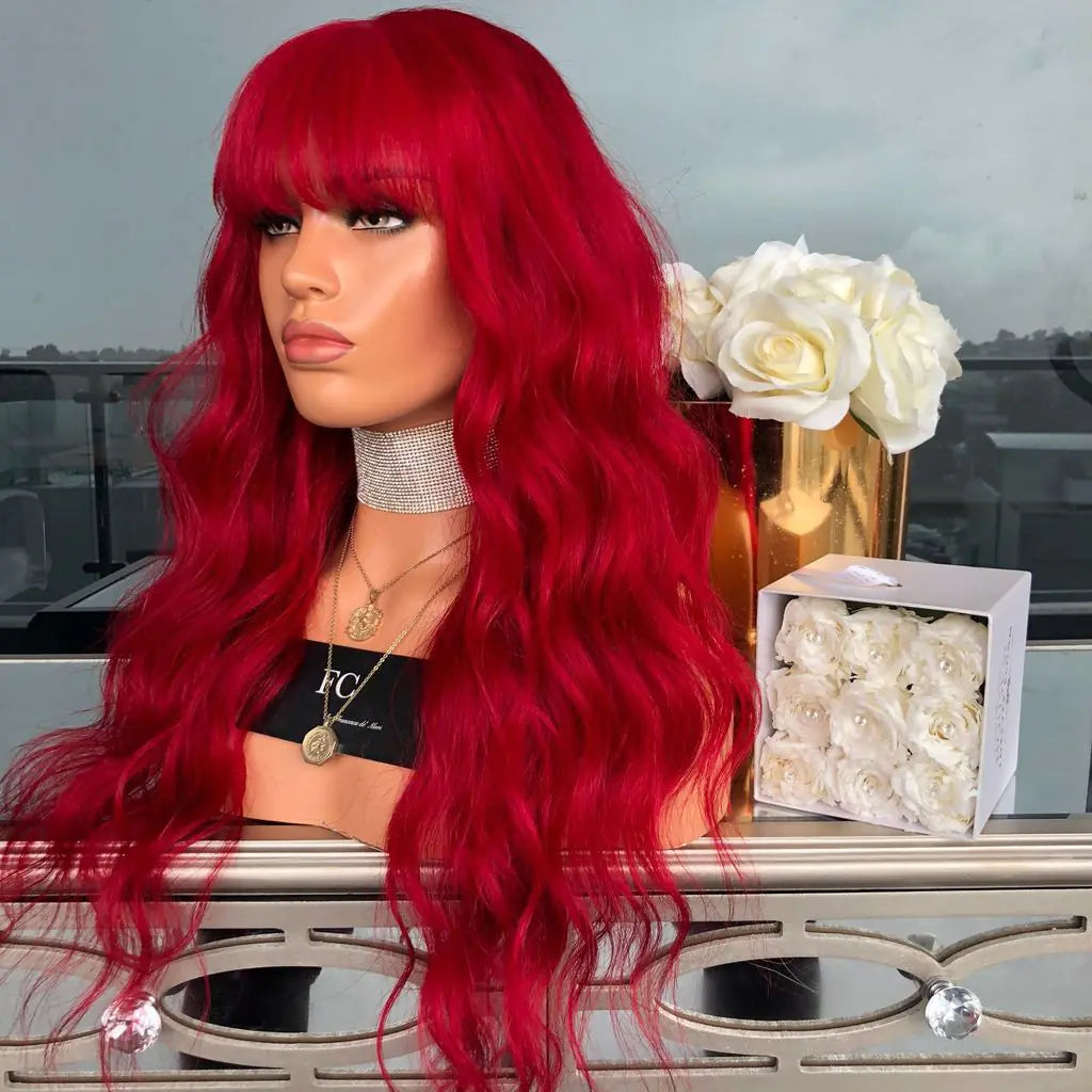 Red Wavy Lace Front Synthetic Wig for Women