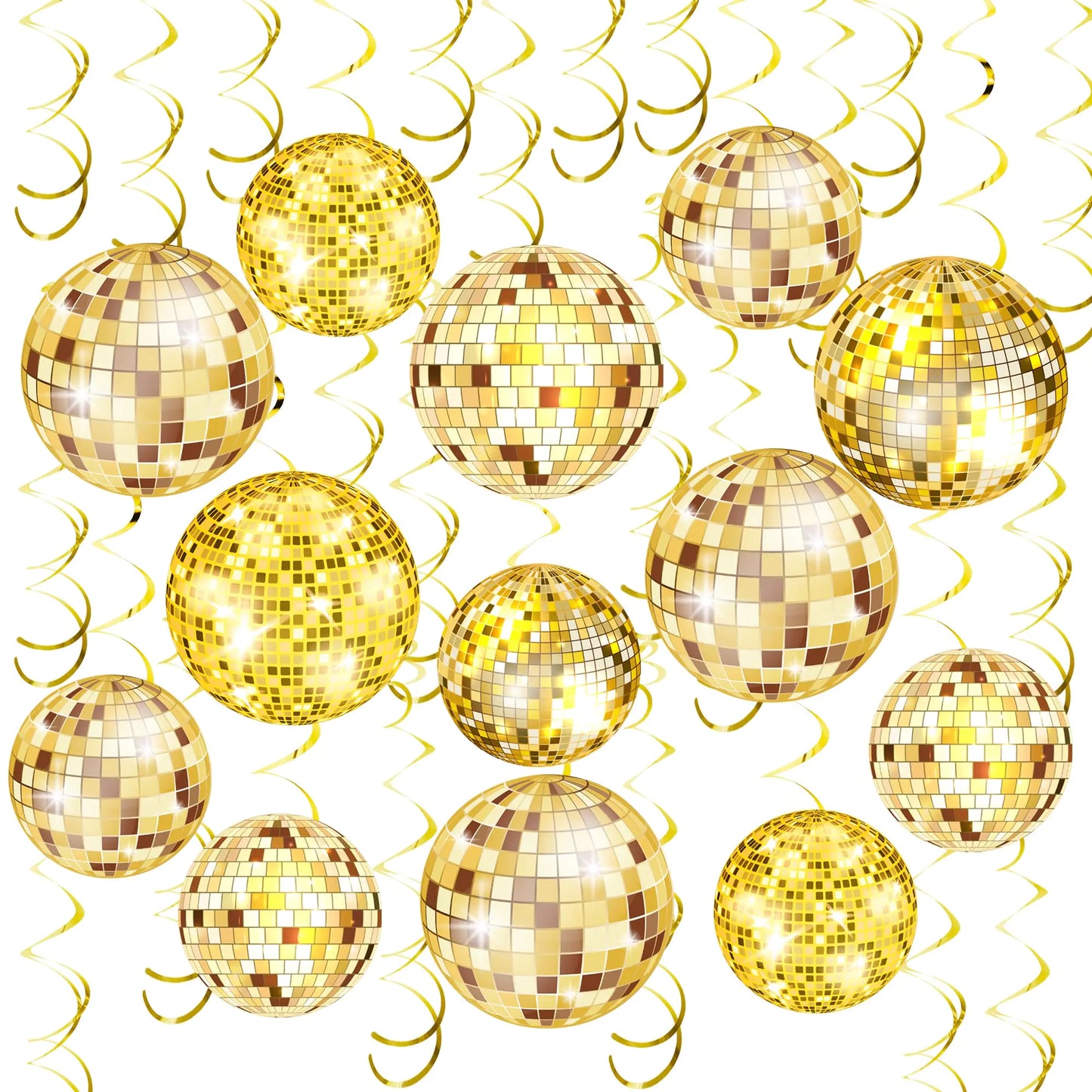 54 Pieces Gold Disco Party Decorations Disco Ball Hanging Swirls 70s Party Hanging Swirls Ceiling Decor for Disco Fever Party 70s Hippie Birthday Party Favors Supplies