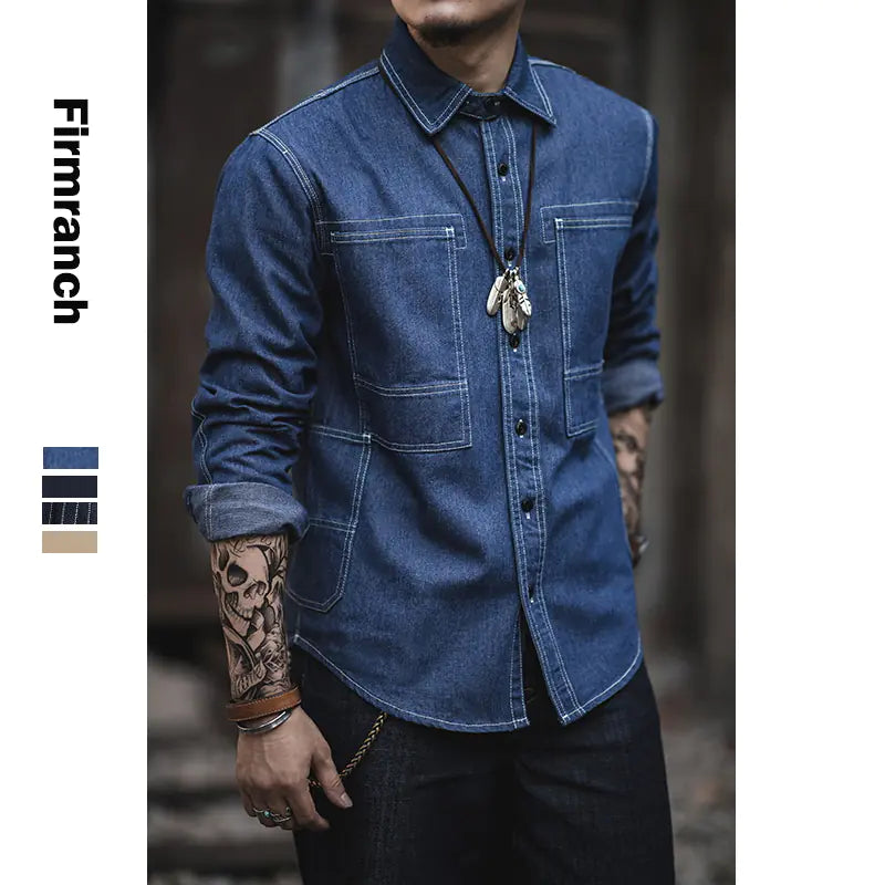 High-Quality Heavy Denim Vintage Work Shirt for Men