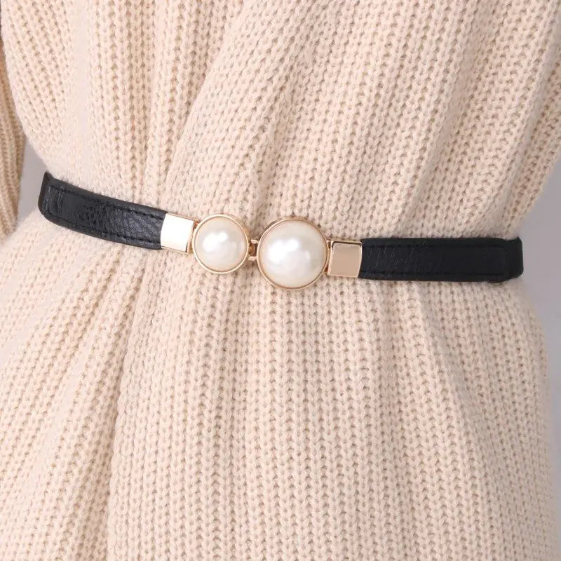 Pearl Waist Belt for Women - Elastic Decorative Design