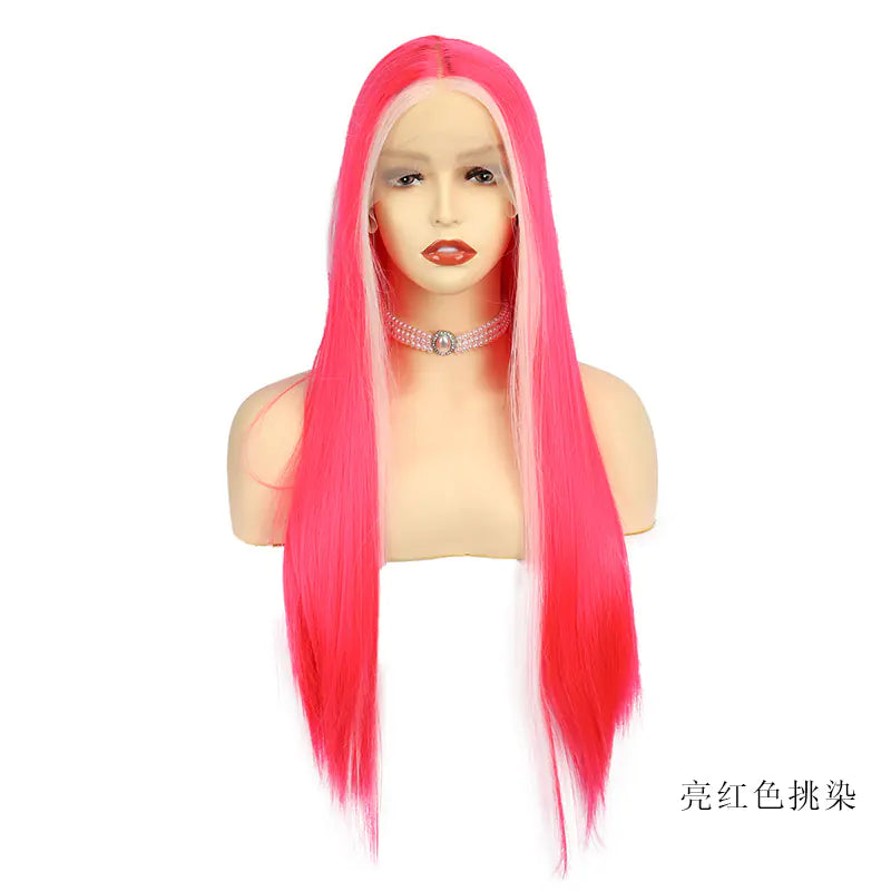 Ladies Front Lace Long Straight Fiber Wig Head Cover