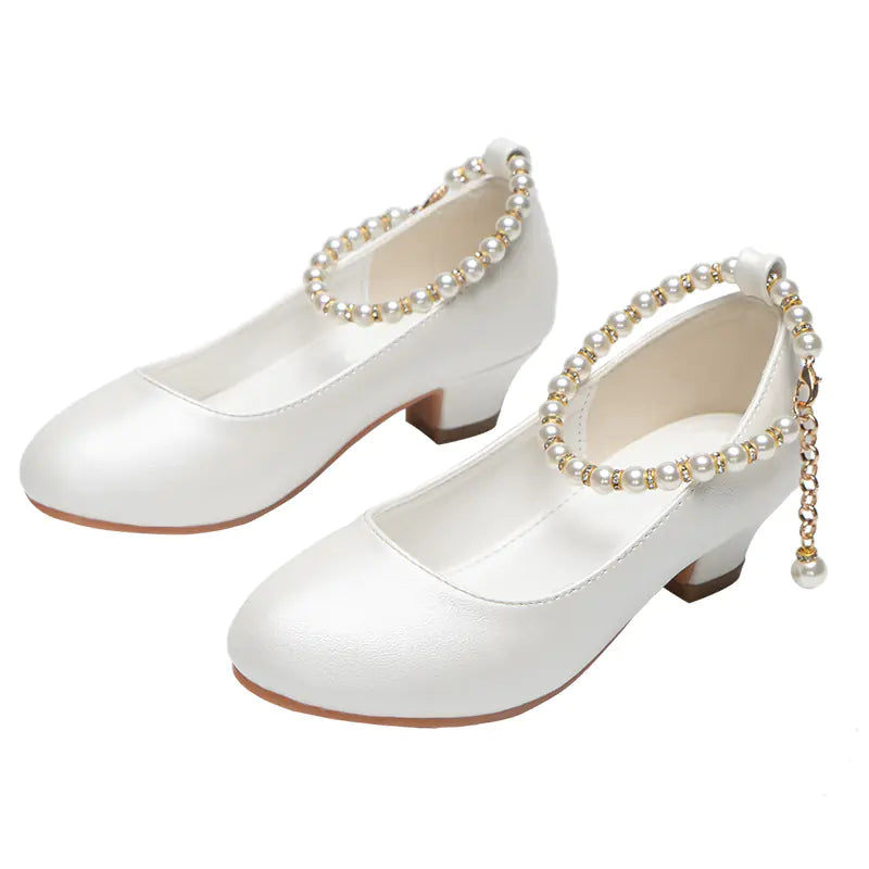 Girls' High-Heeled Leather Wedding Dress Shoes