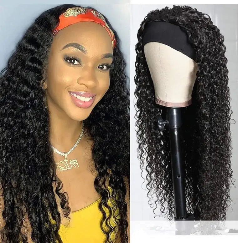 Small Curly Black Fluffy Wig with Headgear