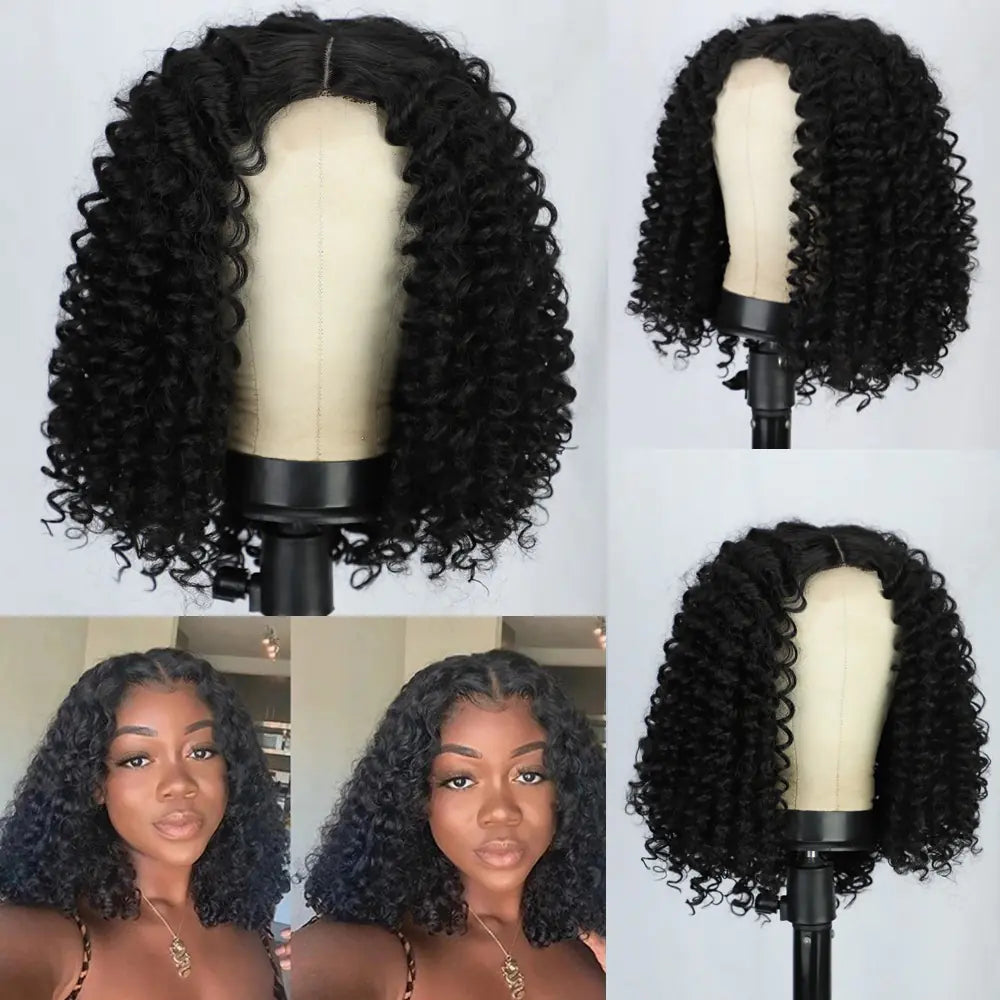 Black Short Curly Lace Front Afro Wig Head Cover