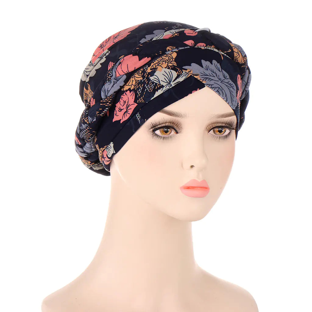 Tie-Dyed Short Braid Hair Turban Hat