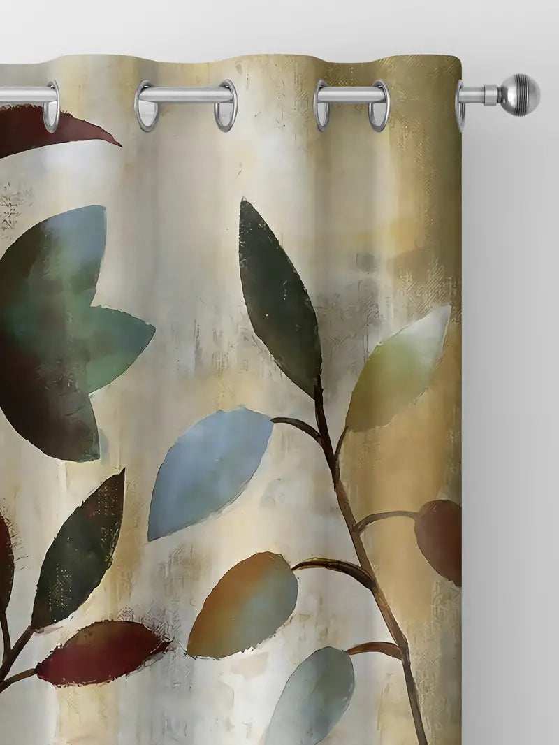Artistic Curtains with Hand-Painted Leaves (Set of 2)