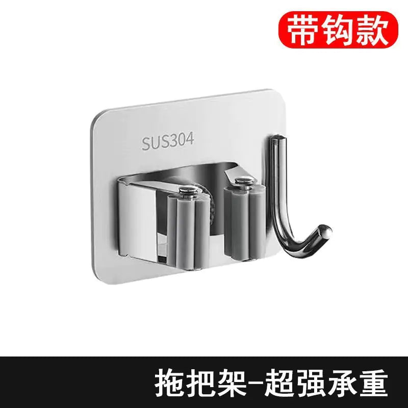 Wall-Mounted Mop Hook with Strong Adhesive Storage Clip