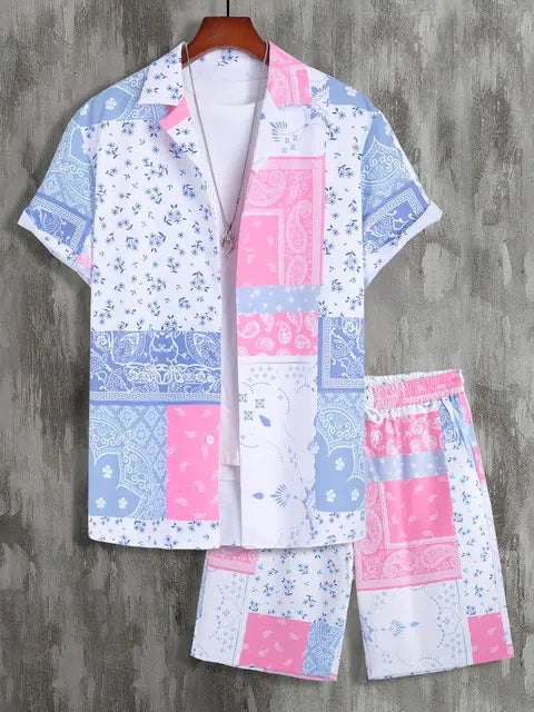Men's 3D Printed Retro Ethnic Beach Shirt Set