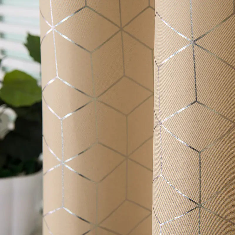 1pc Velvet Geometric Blackout Thermal Insulated Curtain