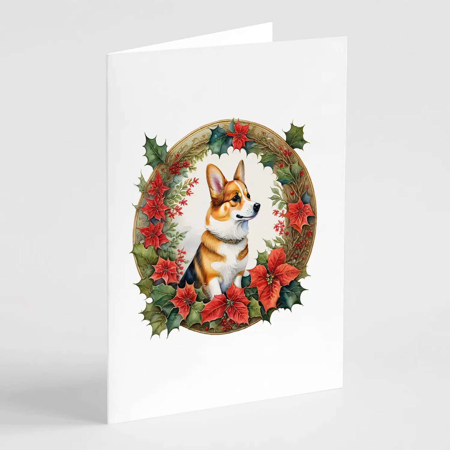 Corgi Christmas Flowers Greeting Cards Pack of 8