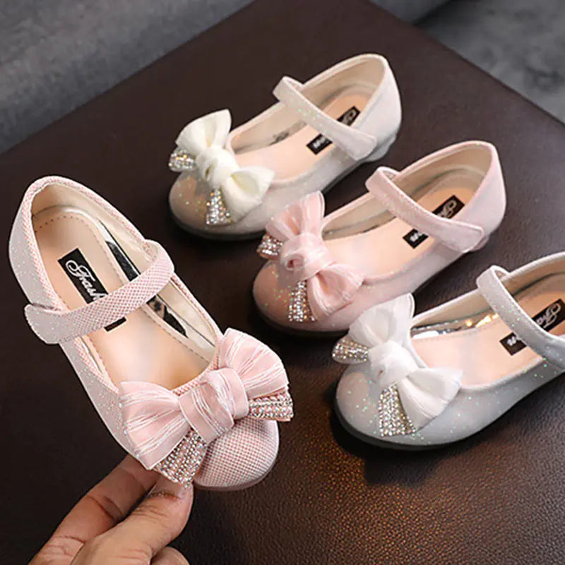 Glittery Rhinestone Bow Princess Dance Shoes for Girls