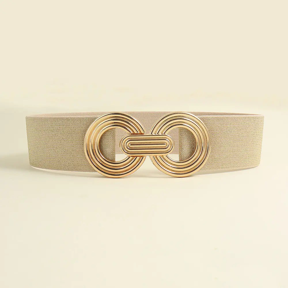 Women's Black Geometric Belted Dress with Metal Buckle