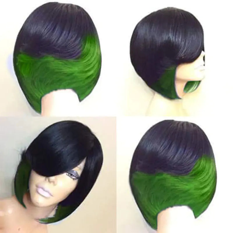 T Color Gradient Short Straight Hair Wig Headgear