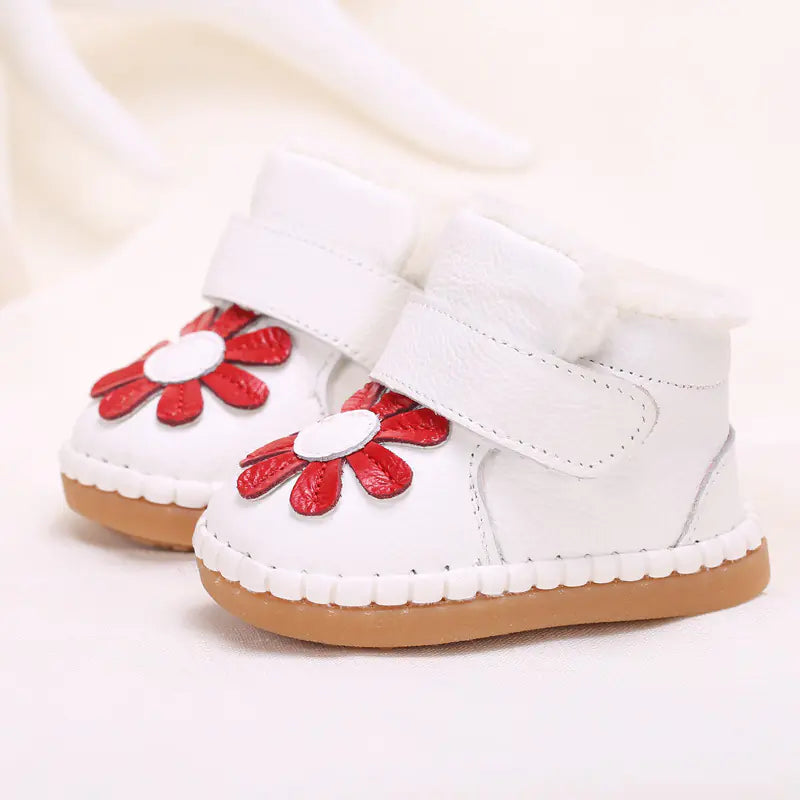 Winter Baby Walker Shoes with Soft Leather and Fleece