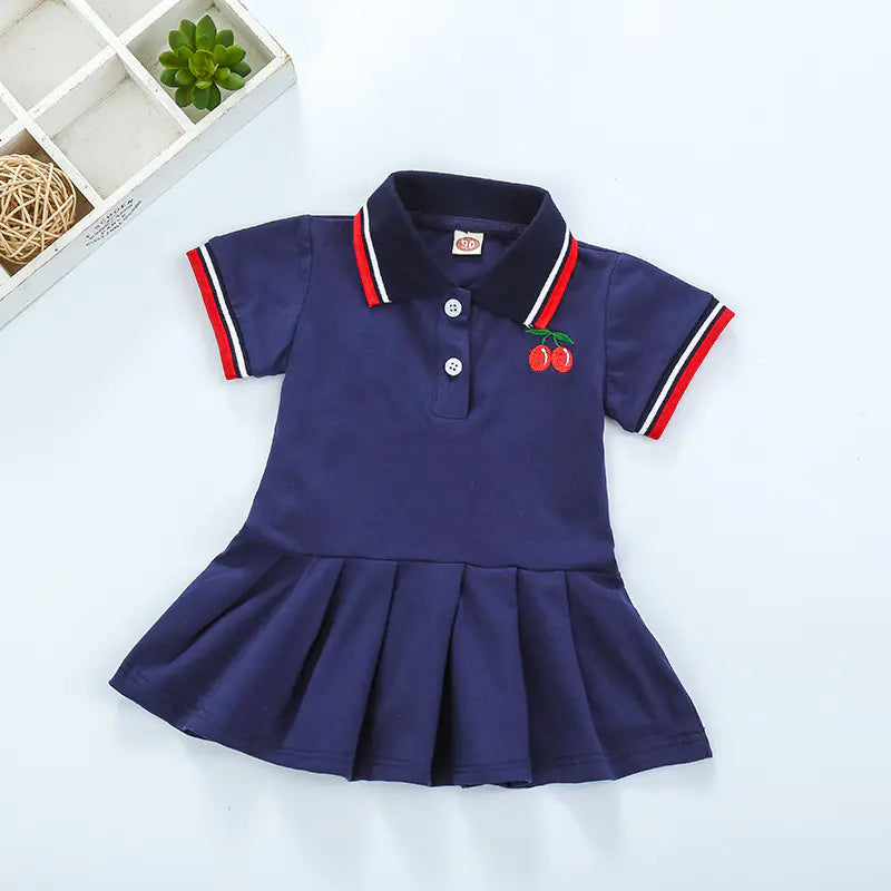 Short Sleeve Pleated Skirt Dress for Girls