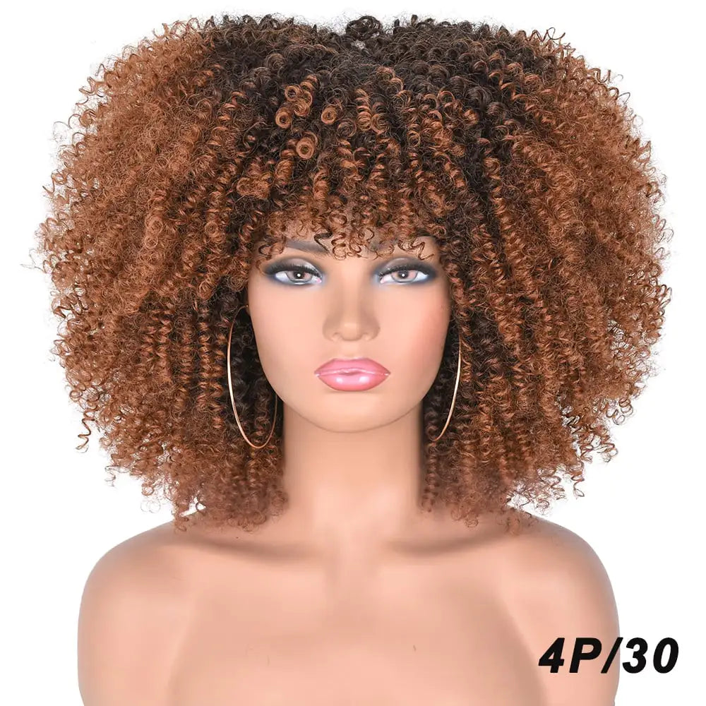 African Black Short Curly Wig in Mixed Colors