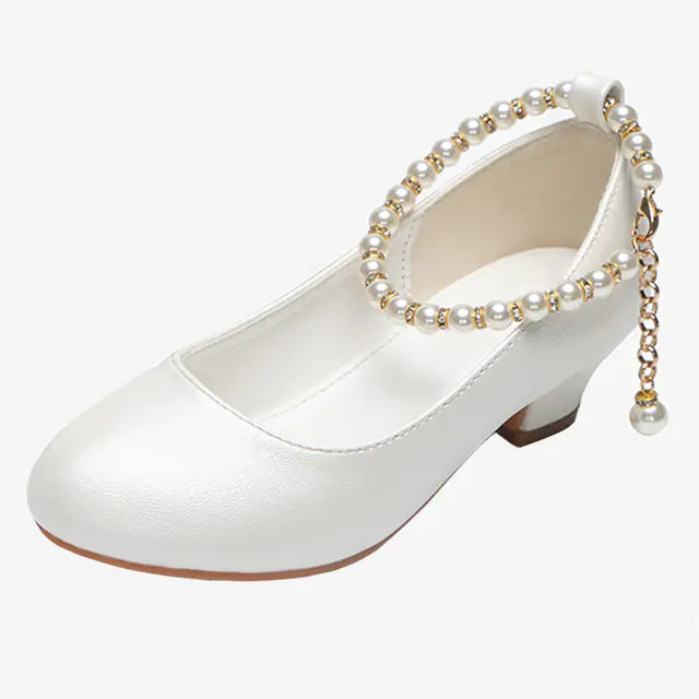 Girls' High-Heeled Leather Wedding Dress Shoes