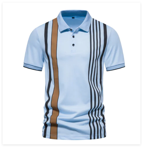 Vertical Striped Button Polo Shirt for Men (One Piece)