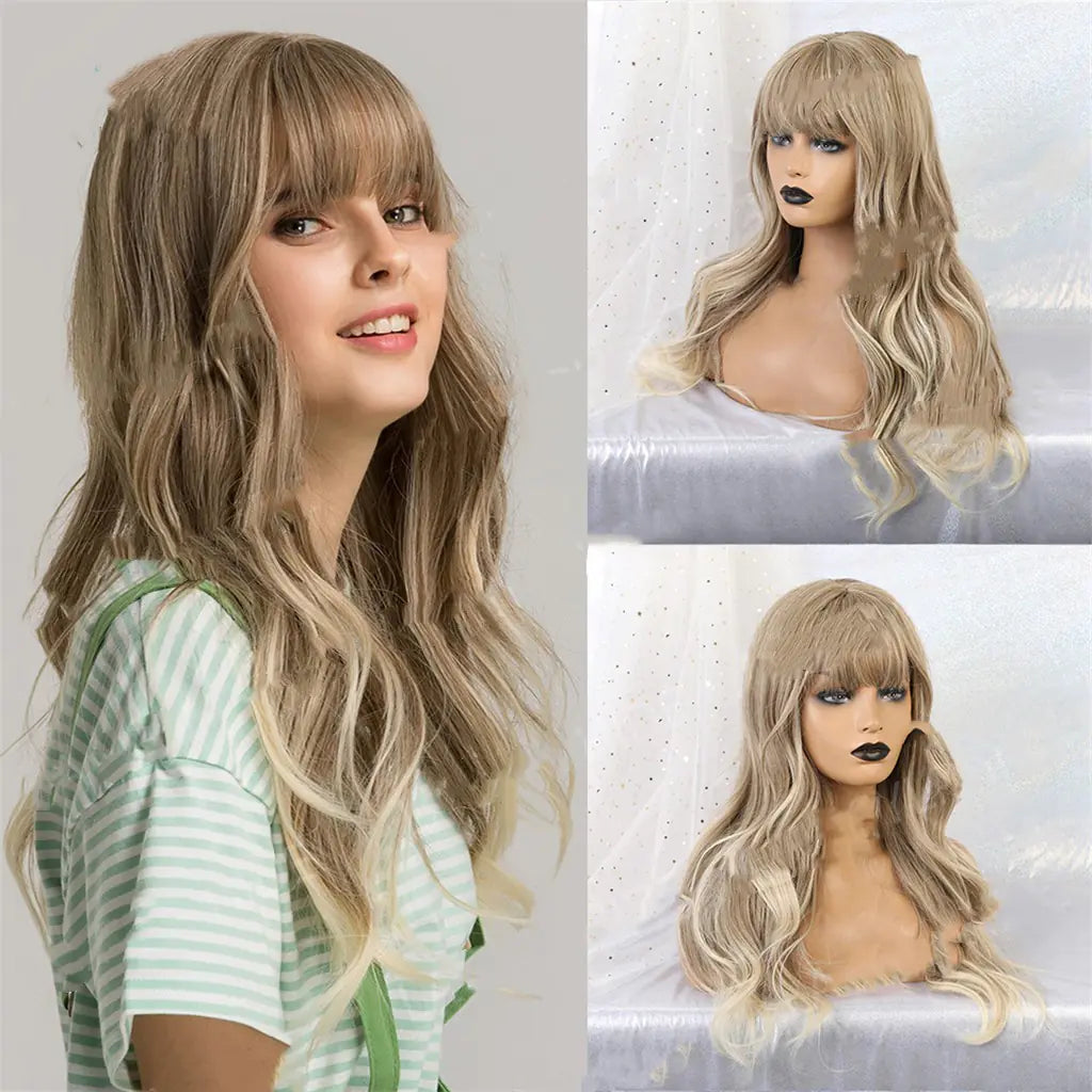 High Temperature Silk Wig with Long Curly Bangs