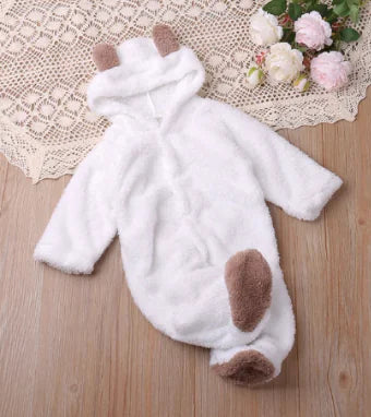 Teddy Bear Winter Onesie - Cozy Coral Fleece Bodysuit