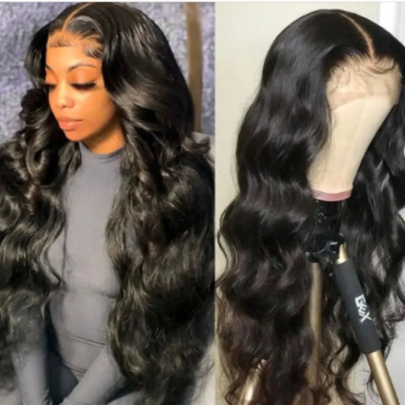 Women's Long Curly Black Wig with Rose Mesh Design