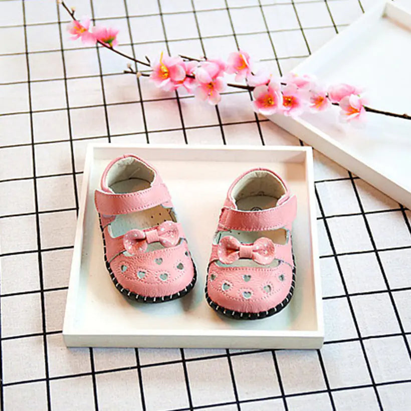 Genuine Leather Baby Shoes with Bow - Spring Collection