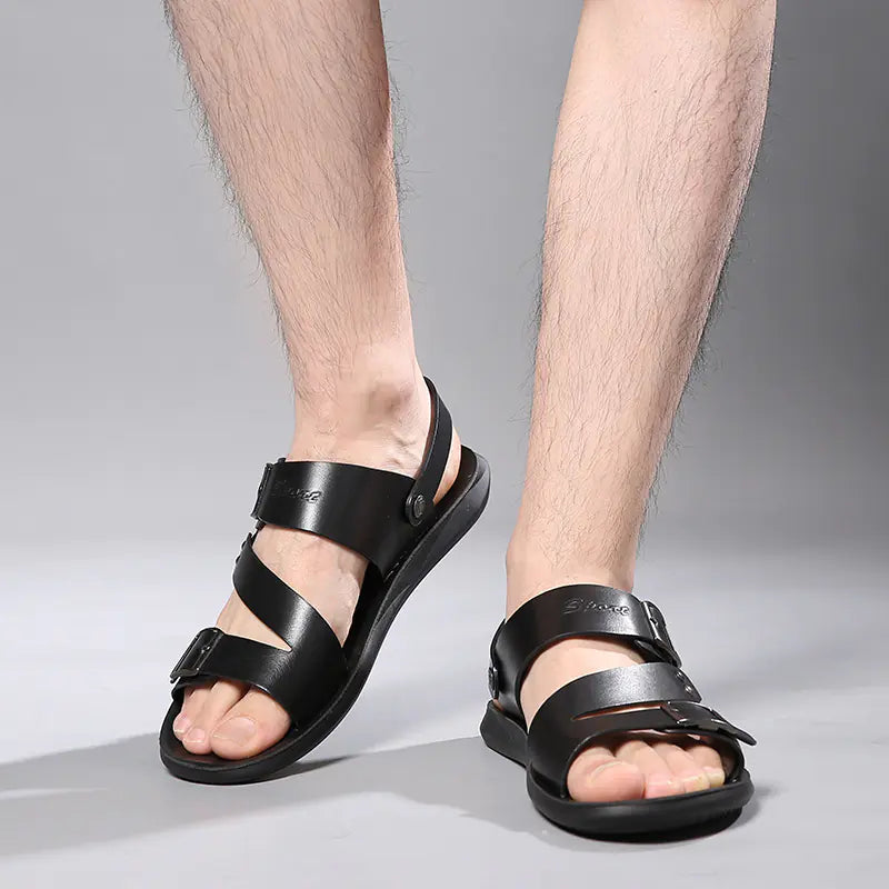 Stylish Casual Beach Sandals - Thick Sole Men's Leather