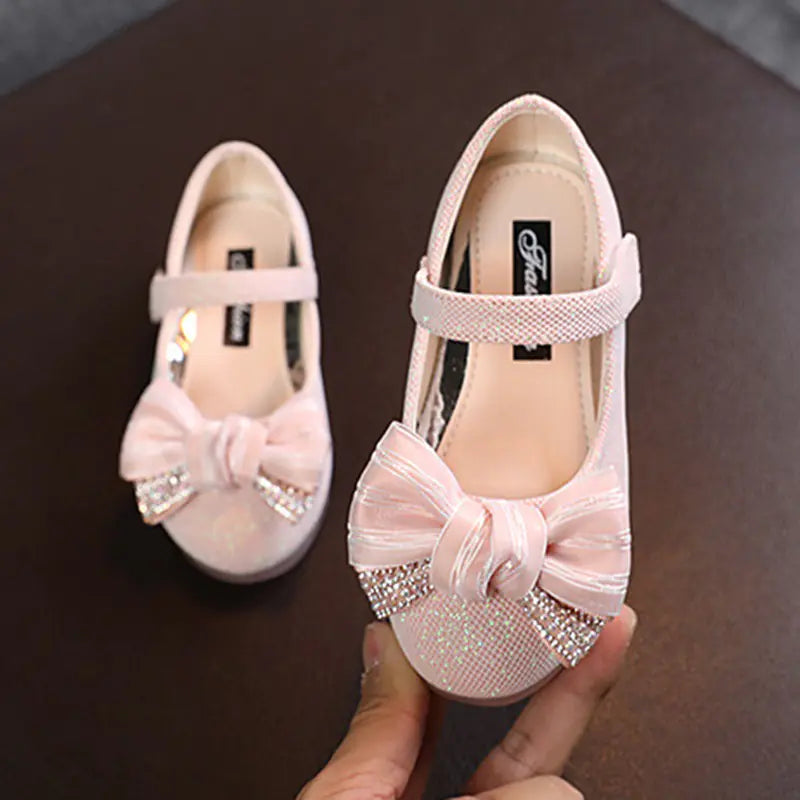 Glittery Rhinestone Bow Princess Dance Shoes for Girls