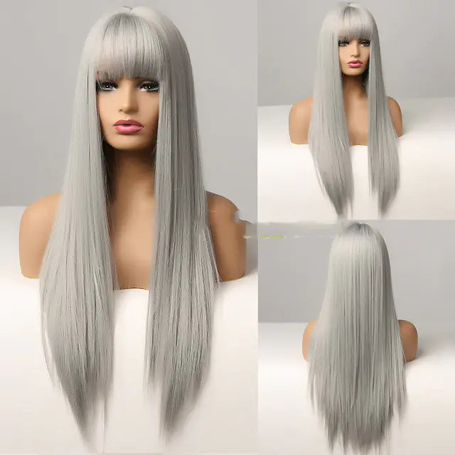 Fashion Long Straight Brown Grey Wig for Women