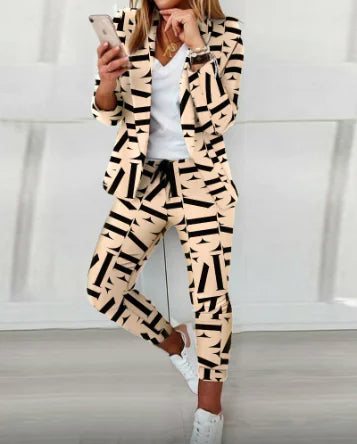 WOLFF - Long Sleeve Blazer and Pants Set (Two Pieces)