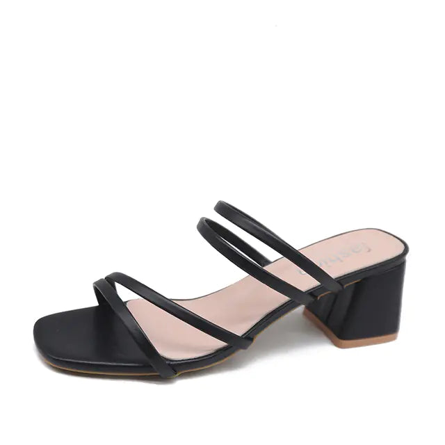 Elegant Women's Square Heel Cross-Tied Leather Sandals
